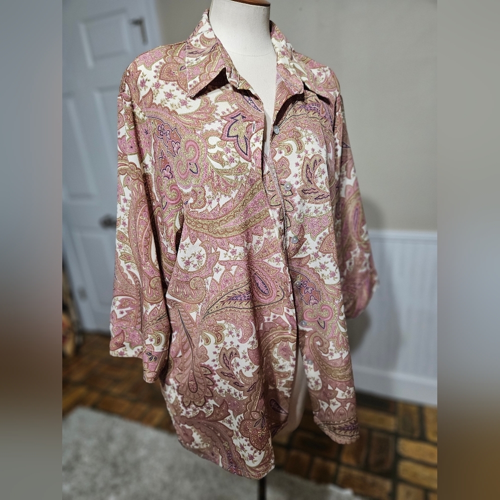 Bon Worth Pink Paisley Button-Down Shirt